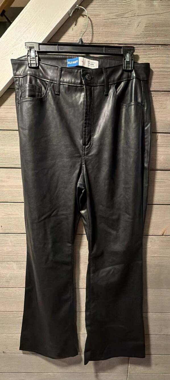 Old Navy Higher High-Rise Flare Faux Leather Pants Size 12 Black